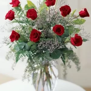 12 Red roses in a vase