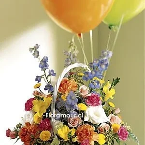 Cesta alegre con globos