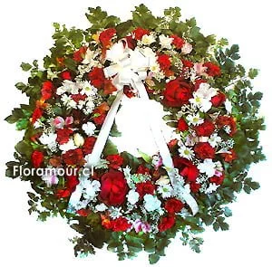 Corona de flores mixtas en rojo y blanco