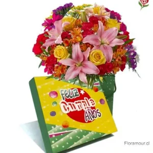 Caja con flores primaverales - Feliz Cumpleaños