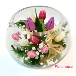 Pecera con tulipanes interior