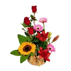 Charmant - Arreglo mixto con girasol, rosas, liliums y gerberas