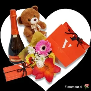 Love set - Conjunto de ramo, peluche, champaña y chocolates