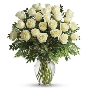 Santa María - Florero de 24 rosas blancas