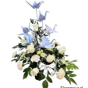 Paradise - Arreglo floral de Arrimo con grullas de origami