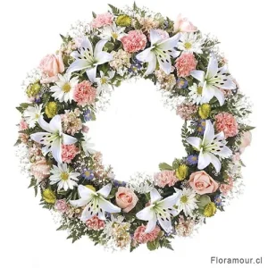 Corona de flores para funeral clásica pastel para condolencias