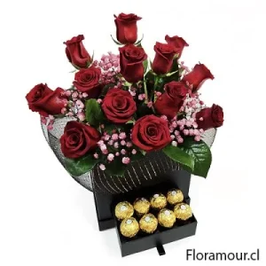 Caja Las Vegas con rosas y bombones