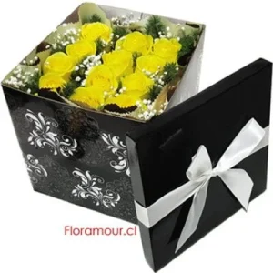 Caja cubo con 12 rosas