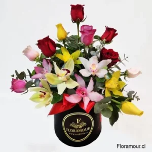 Caja tambor de orquideas y rosas