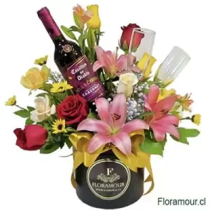 Caja Tambor Celebration Flores Vino y Copas