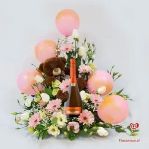 Canasto con Peluche, Espumante y Globos
