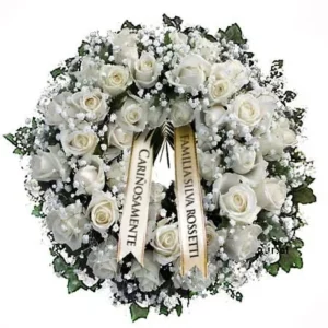 Soberbia -  Corona de flores mediana, de rosas para funerales. Tributo floral para condolencias familiares  o institucionales
