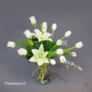 Mikonos - Florero de Tulipanes rosas y liliums