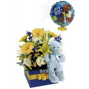 ¡Es un niño! - Flores, oso de peluche  y globo