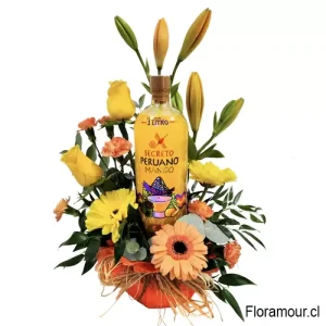 Arreglo Floral con Pisco sour de mango