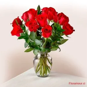 Prince - Florero con 12 rosas rojas