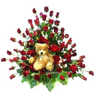 Arreglo deluxe de rosas con peluche