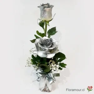 Frozen - Arreglo de dos rosas plateadas