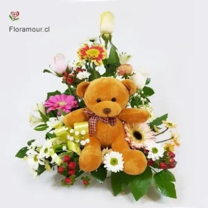 New baby - Arreglo mixto con oso de peluche