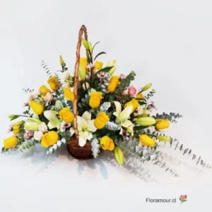 Victoriano - Gran canasto violetero con rosas y liliums